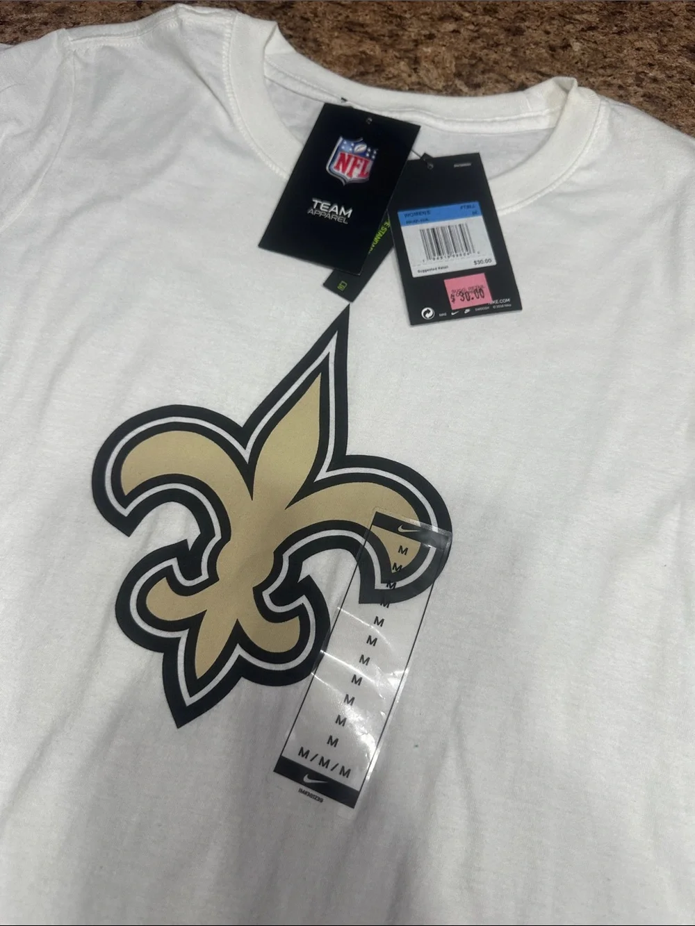 NWT Nike New Orleans Saints Logo Tee - White with Gold Fleur-de-lis Medium